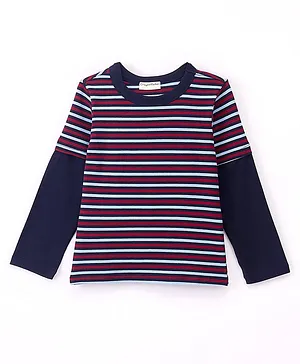 CrayonFlakes  Full Doctor Sleeves  Stripes Printed Tee - Navy Blue