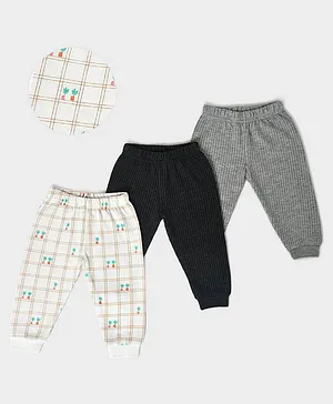 Mi Arcus 80% Cotton 20% Polyester Pack Of 3 Ribbed Thermal Pyjamas - Black Grey & White