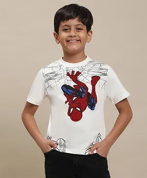 Kidsville Marvel Avengers Super Heroes Featuring Half Sleeves Spider Man Printed Tee - Off White