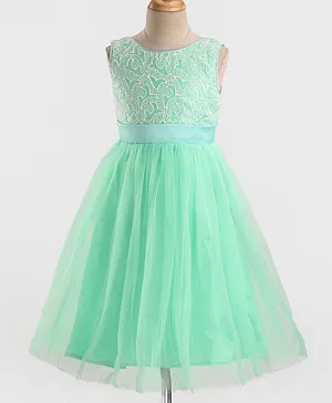 The KidShop Sleeveless Abstract Embroidered Bodice Fit & Flare Party Dress - Mint Green