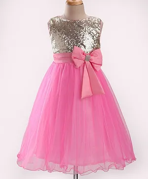 The KidShop Sleeveless Bow Detailed & Sequin Embellished Fit & Flare Dress - Pink