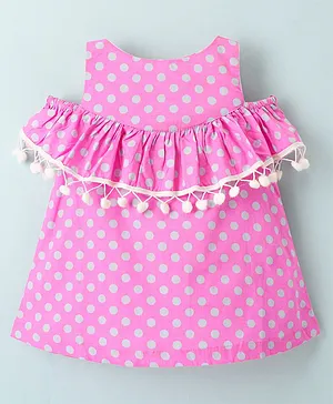 The KidShop Cold Shoulder Polka Dots Printed & Pom Pom Lace Embellished Fit &  Flare Dress - Purple