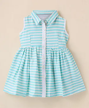 The KidShop Sleeveless Rugby Striped Button Down Collared Dress - Blue