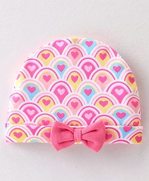 Babyhug 100% Cotton Interlock Knit Cap Heart Print - Pink