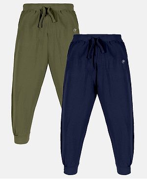 Kiddopanti Pack Of 2 Unisex Solid Track Pants - Military Green & Navy Blue