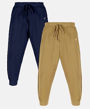 Kiddopanti Pack Of 2 Unisex Solid Track Pants - Navy Blue & Khaki Brown