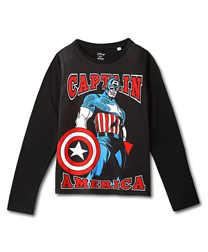 Wear Your Mind Marvel Avengers Super Heroes Featuring Full Sleeves Captain America Printed Tee - Black