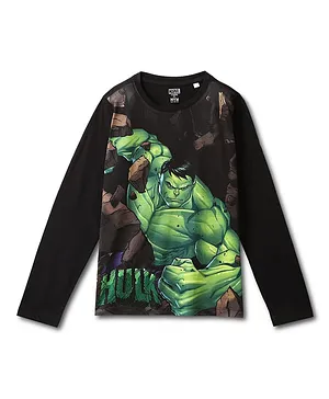Wear Your Mind Marvel Avengers Super Heroes Featuring Full Sleeves Hulk Printed Tee - Black