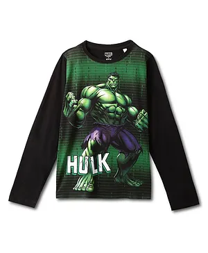 Wear Your Mind Marvel Avengers Super Heroes Featuring Full Sleeves Hulk Printed Tee - Black