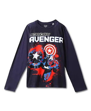 Wear Your Mind Marvel Avengers Super Heroes Featuring Full Sleeves Captain America Printed Tee - Navy Blue