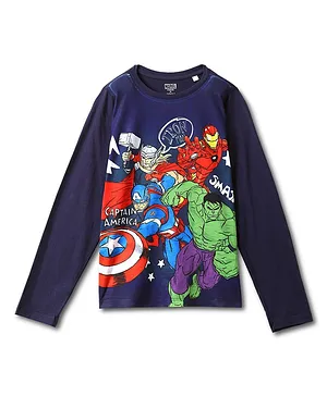 Wear Your Mind Marvel  Super Heroes Featuring Full Sleeves Avengers Printed Tee - Navy Blue