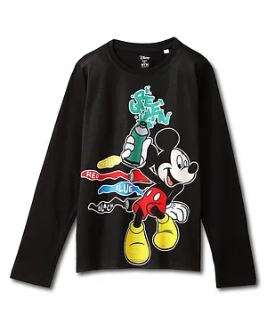 Wear Your Mind Disney Featuring Full Sleeves Mickey Mouse Printed Tee - Black