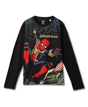 Wear Your Mind Marvel Avengers Superheroes Featuring Full Sleeves Spider Man Web Printed Tee - Black