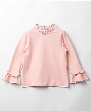 Beebay Full Bell Sleeves Solid Ruffled Detailed Top - Pink
