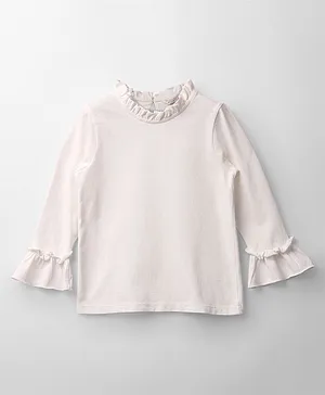 Beebay Full Bell Sleeves Solid Ruffled Detailed Top - White