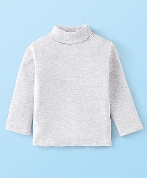 Babyhug 100% Cotton Full Sleeves Skivi Tee Solid Color - White Melange