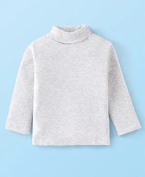 Babyhug 100% Cotton Full Sleeves Skivi Tee Solid Color - White Melange