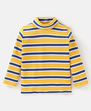 Babyhug 100% Cotton Full Sleeves Turtle Neck Striped T-Shirt with Stripes - Yellow