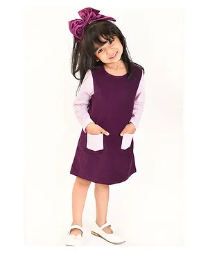 Beebay Full Sleeves Striped A Line Corduroy Dress - Purple