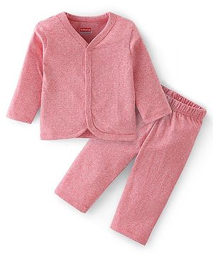 Babyhug 100% Cotton Knit Full Sleeves With T-Shirt & Lounge Pants Solid Colour - Pink