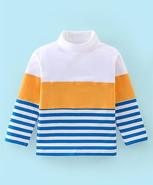 Babyhug Cotton Knit Full Sleeves Striped Skivi T-Shirt - Yellow & Blue