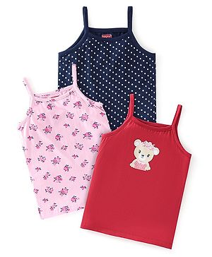 Babyhug 100% Cotton Knit Sleeveless Slips Floral Print Pack of 3 - Multicolour