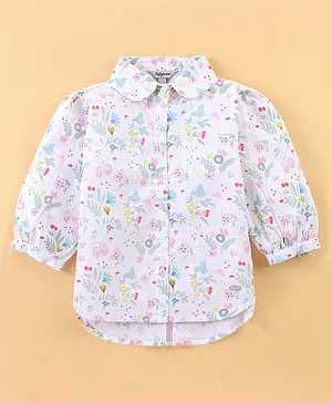 Toffy House Woven Cotton Poplin Full Sleeves Shirt Floral Printed - White