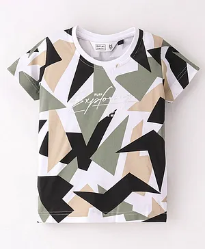 RUFF Sinker Lycra Half Sleeves T-Shirt Geo Printed - Off White