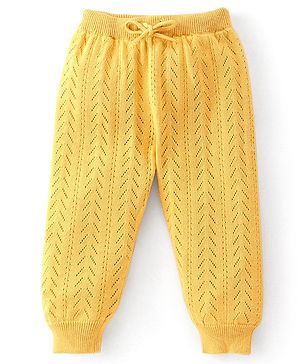 Babyhug Knit  Winter Wear Full Length Pyjama Solid Color - Mustard