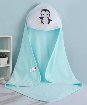 Babyhug Double Ply Hooded Terry Towel with Penguin Print -  L 24 X B 30 cm -Blue