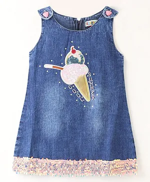 Enfance Core Sleeveless Sequins Embellished Ice Cream Embroidered Dress - Blue