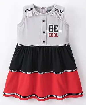 Enfance Core Sleeveless Be Cool Text Printed Colour Blocked Dress - Grey
