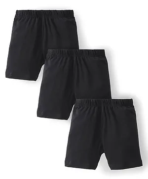 Babyhug Cotton Lycra Knit Cycling Shorts Pack Of 3 Soloid Colour - Black