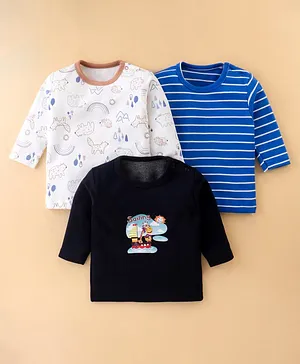 Kidi Wav Pack Of 3 Full Sleeves Striped & Animals Printed Tees - Multi Colour