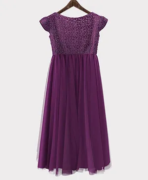 HEYKIDOO Mega Sleeves Floral Embroidered Party Wear Gown -Purple