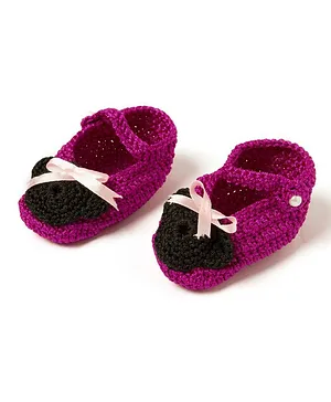 Funkrafts Crochet Designed & Pearl Embellished Booties - Pink & Black