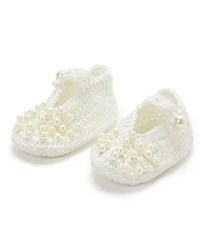 Funkrafts Crochet Designed And Pearl Embellished Booties - White