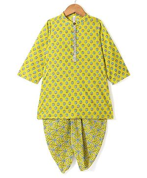 Babyhug 100% Cambric Full Sleeve Printed Kurta With Dhoti Set - Green