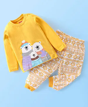 Babyhug Cotton Jersey Knit Full Sleeves Night Suit Polar Bear Print - Yellow