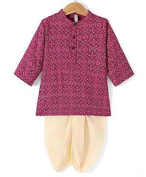 Babyhug Cotton Woven Full Sleeves Kurta and Dhoti Set Floral Print - Magenta