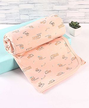 Zero Cotton Interlock Hand & Face Towel Train Print L 82 x B 82 cm - Peach