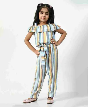 Bella Moda Sleeveless Striped Designed Top And Pant Sets - Sky Blue