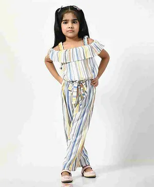 Bella Moda Sleeveless Striped Designed Top And Pant Sets - Multi Colour