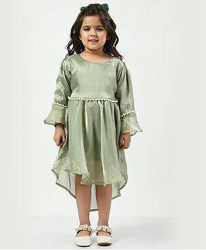 Bella Moda   Full Sleeves Pearl Embellished High Low Party  Dress -  Green