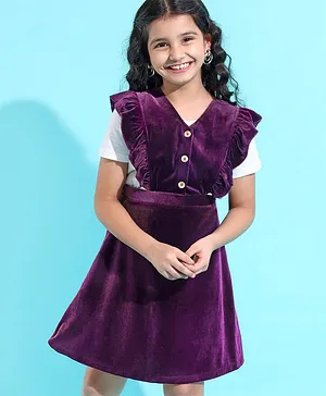 Hola Bonita Velvet  Frock With Half Sleeves Inner Tee With Solid Colour - Purple