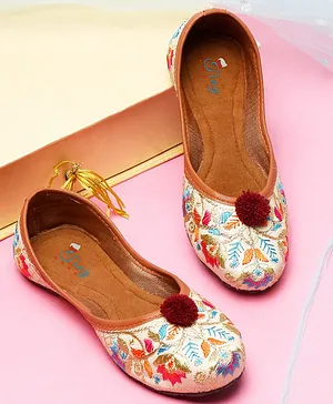 Tiny Bugs Ethnic Floral Swirl Design Embroidered Juttis - Multi Colour