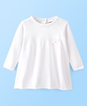 Babyhug Knitted Full Sleeves Woollen Dress With Solid Colour - Offwhite