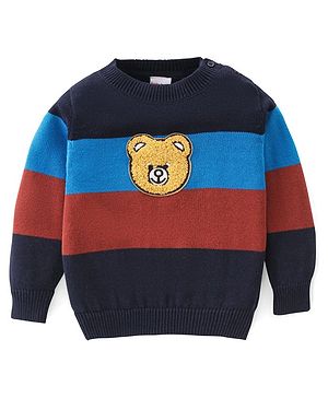 Babyhug Cotton Full Sleeves Color Block Light Winter Pullover with Bear Patch - Multicolor Babyhug Cotton Full Sleeves Color Block Light Winter Pullover with Bear Patch - Multicolor