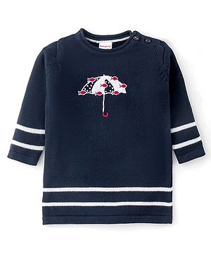 Babyhug Knitted Full Sleeves Woolen Dress with Umbrella Design - Navy Blue