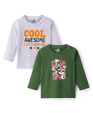 Doodle Poodle Cotton Knit Full Sleeves T-Shirt with Text Print Pack of 2 - Green & Grey